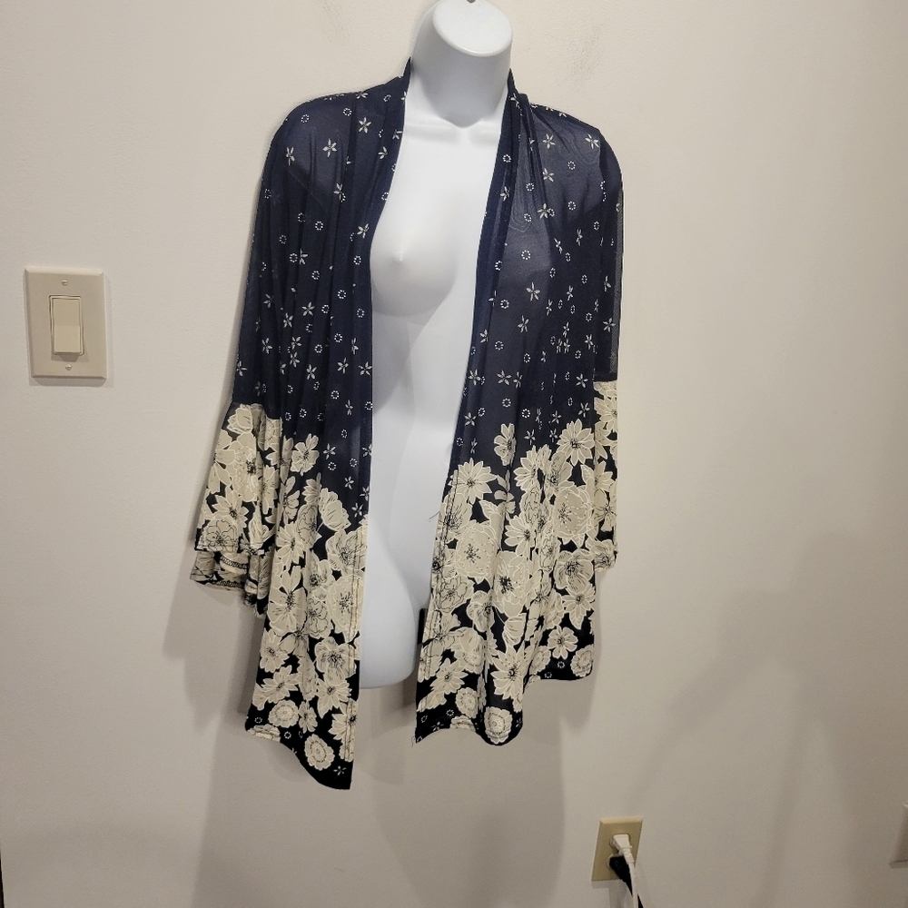 Ember Size M Boho Navy/white Floral Cover Up/cardigan